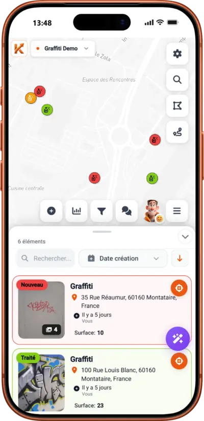 Aperçu de l'application KARTES Intervention